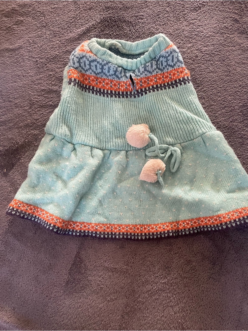 Mint Pom-Pom Knit Dog Dress with Fair Isle Trim